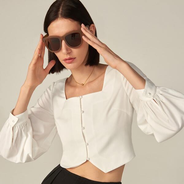

VISCOSE SQUARE NECK CROP BLOUSE, White