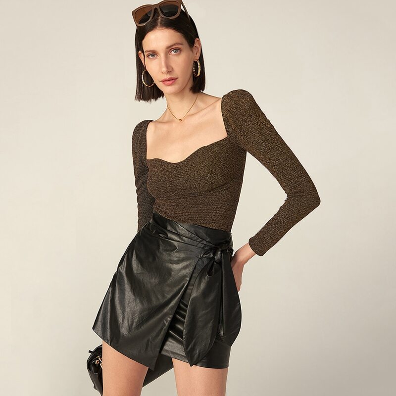 

PU LEATHER TIE SIDE MINI SKIRT, Black
