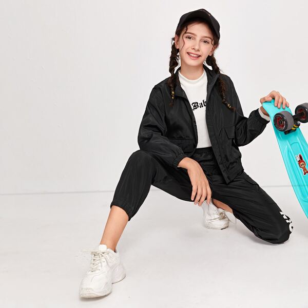 

Girls Flap Pocket Windbreaker Jacket, Black