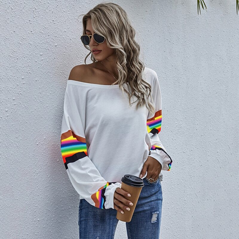 

Colorblock Drop Shoulder Scoop Neck Tee, White