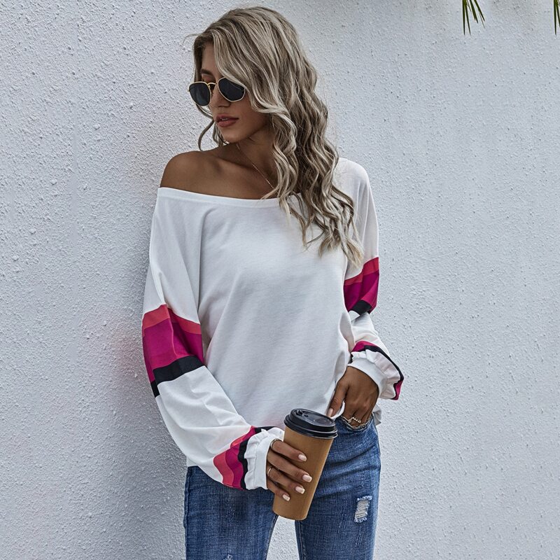 

Colorblock Drop Shoulder Scoop Neck Tee, White