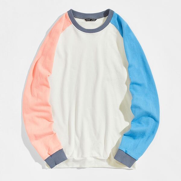 

Men Raglan Sleeve Colorblock Pullover, Beige