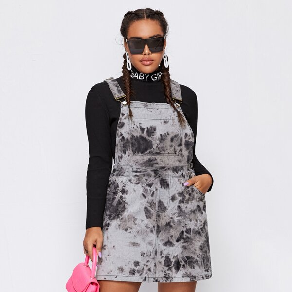 

Plus Tie Dye Overall Denim Dress, Multicolor