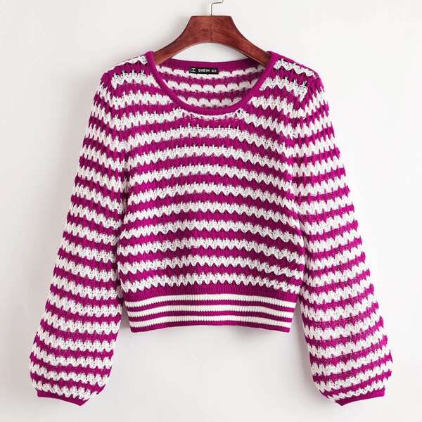 

Two Tone Loose Knit Crop Sweater, Purple
