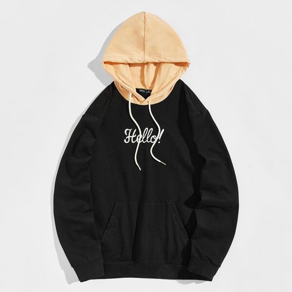 

Men Letter Graphic Contrast Drawstring Hoodie, Black