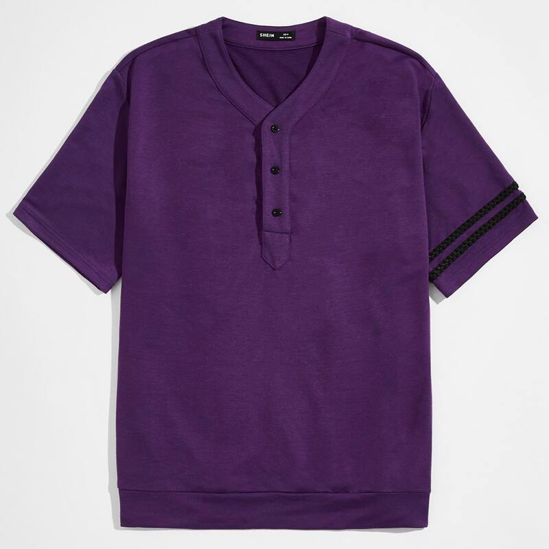 

Guys Short Sleeve Tape Detail Half Placket Pullover, Purple