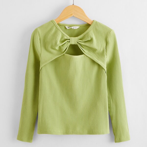 

Girls Ruched Front Rib-knit Tee, Lime green