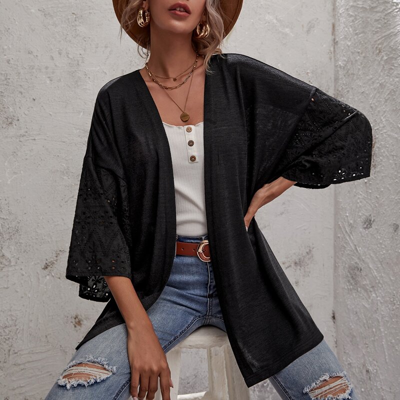 Schiffy Panel Drop Shoulder Open Front Coat, Black