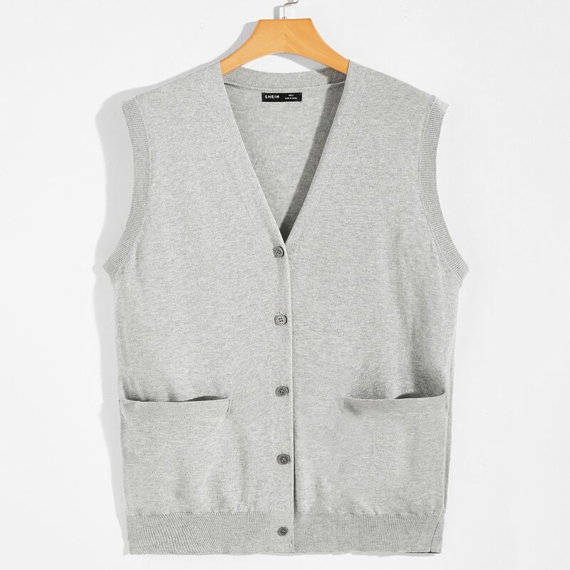 

Guys Button Up Solid Sweater Vest, Light grey