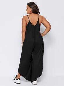 SHEIN Unity Plus Curved Hem Wide Leg Cami Jumpsuit - Black - View 2