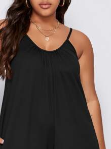 SHEIN Unity Plus Curved Hem Wide Leg Cami Jumpsuit - Black - View 4