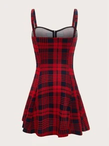 SHEIN MOD 大碼裸露前拉鏈格紋吊帶連衣裙 - 彩色 - 查看 2