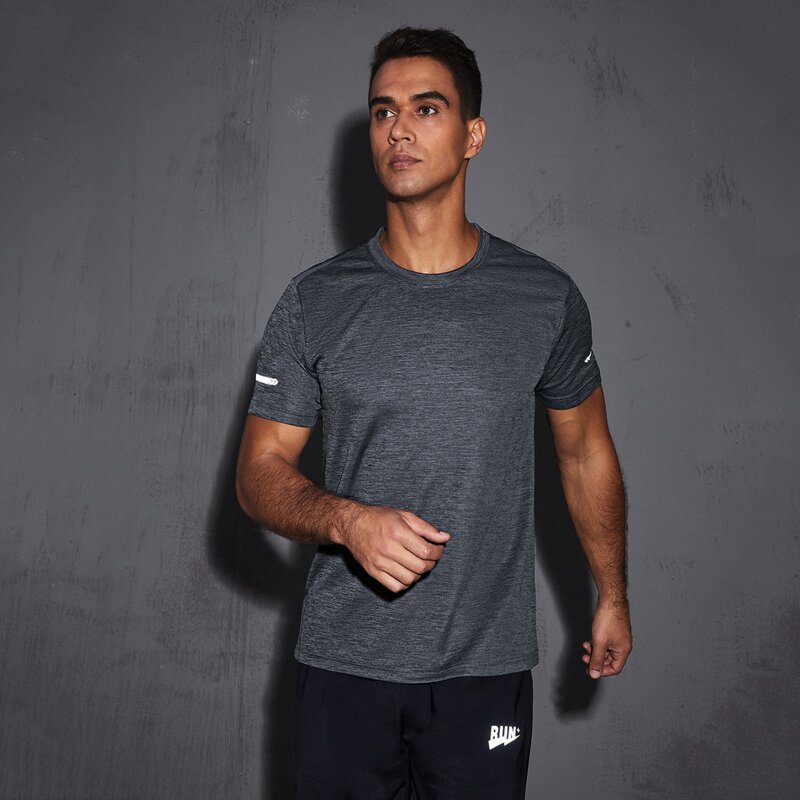 

Men Chevron Print Crew Neck Sports Tee, Dark grey