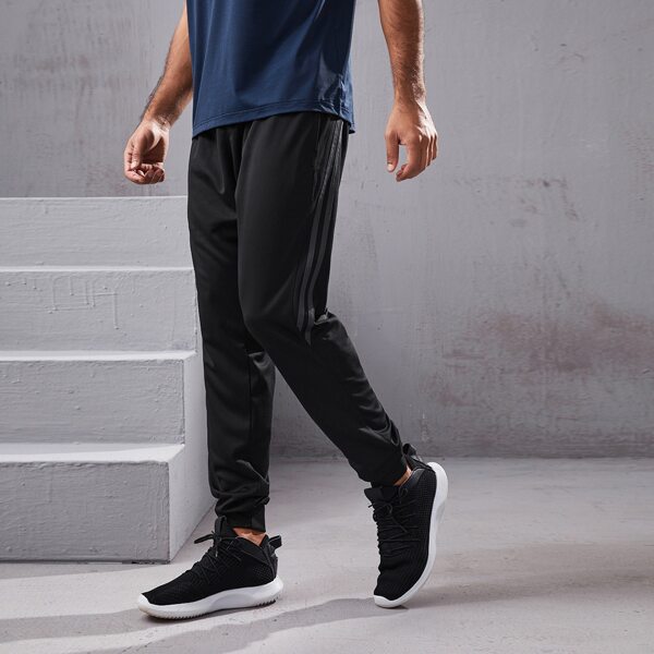 

Men Striped Tape Side Sport Pants, Black