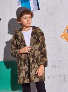 SHEIN Boys Camo Pattern Zipper Placket Hooded Coat - Multicolor - View 1