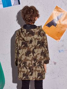 SHEIN Boys Camo Pattern Zipper Placket Hooded Coat - Multicolor - View 2