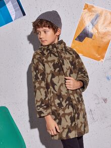 SHEIN Boys Camo Pattern Zipper Placket Hooded Coat - Multicolor - View 4