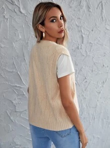 Knit ngọn màu trơn Giải trí - Màu be - Xem 2