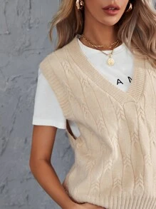 Knit ngọn màu trơn Giải trí - Màu be - Xem 3