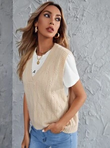 Knit ngọn màu trơn Giải trí - Màu be - Xem 5