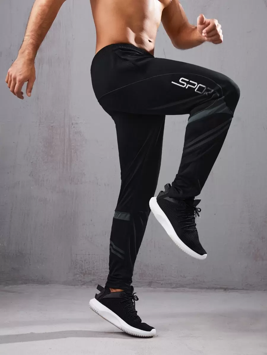 Manfinity Fitness Men Letter Graphic Sport Trousers - Black - View 1