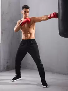 Manfinity Fitness Men Letter Graphic Sport Trousers - Black - View 3