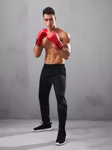 Manfinity Fitness Men Letter Graphic Sport Trousers - Black - View 4