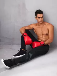 Manfinity Fitness Men Letter Graphic Sport Trousers - Black - View 5