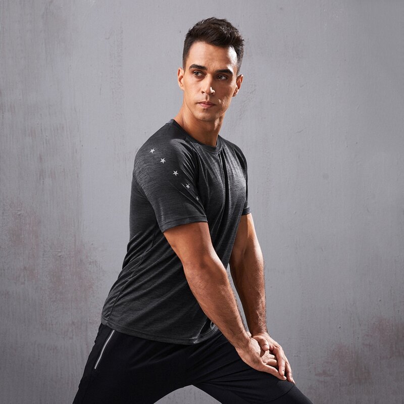 

Men Star Print Raglan Sleeve Sports Tee, Dark grey