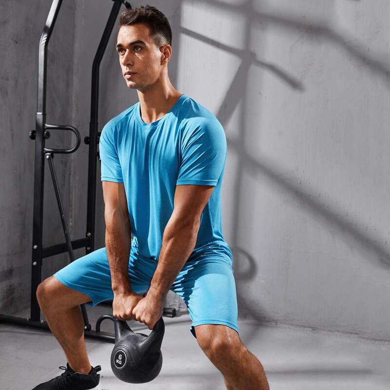 

Men Raglan Sleeve Solid Athletic Tee & Track Shorts, Mint blue