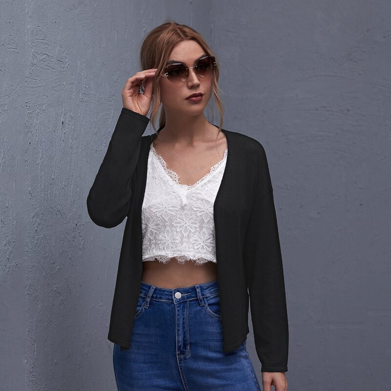 

Open Front Drop Shoulder Cardigan, Black