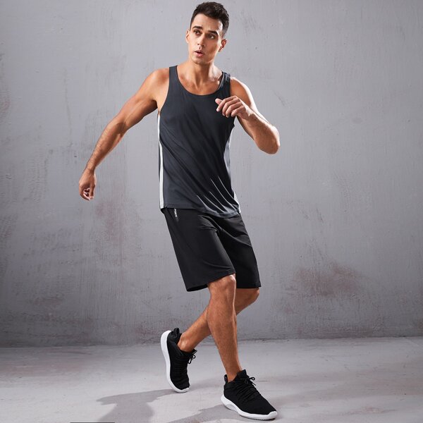 

Men Side Stripe Athletic Tank Top, Black