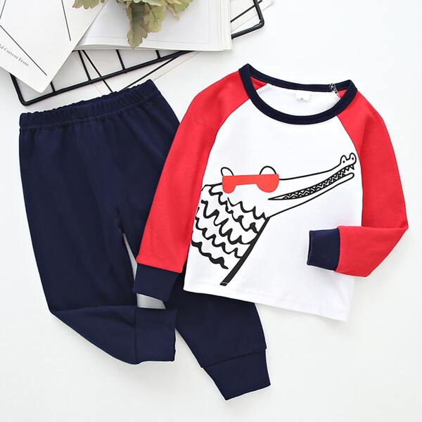 

Toddler Boys Crocodile Print Baseball Tee With Joggers, Multicolor