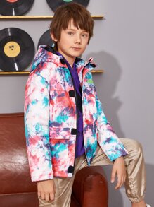 SHEIN 男孩字母貼布翻蓋前口袋紮染外套 - 彩色 - 查看 3