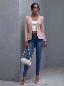 SHEIN Privé 前開式素色西裝外套