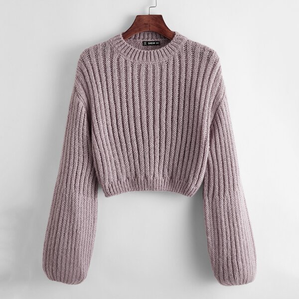 

Drop Shoulder Rib-knit Sweater, Dusty purple