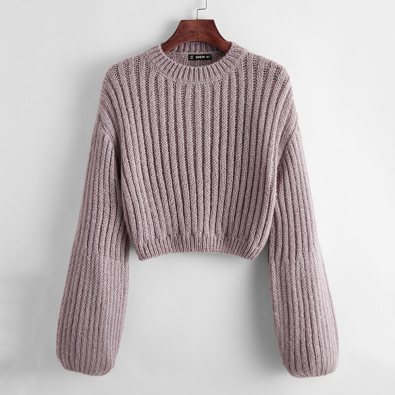 

Drop Shoulder Rib-knit Sweater, Dusty purple