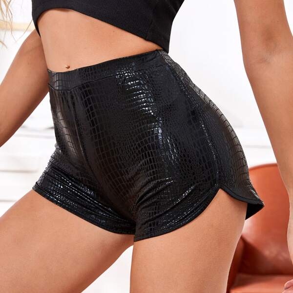 

Crocodile Embossed Dolphin Shorts, Black
