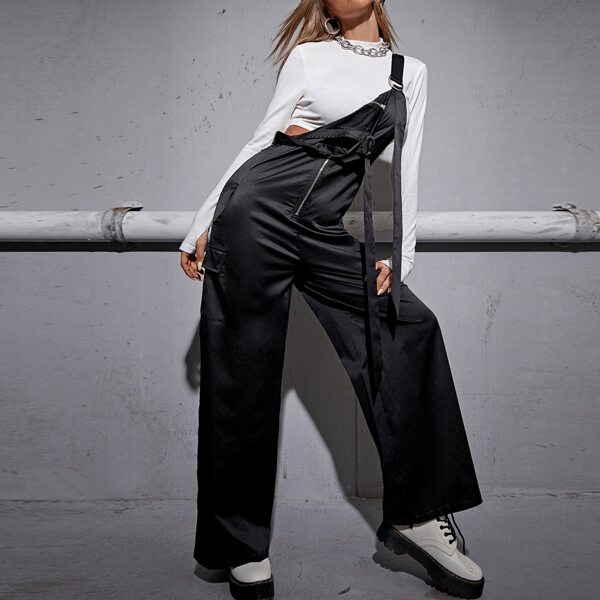 

Zipper Front Wide Leg Overall, Black