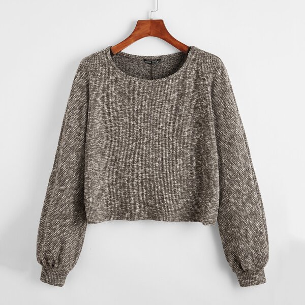 

Marble Ribbed Knit Cropped Sweater, Coffee brown