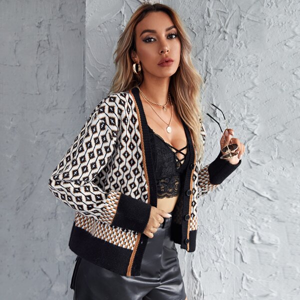 

Argyle Pattern Button Front Cardigan, Multicolor