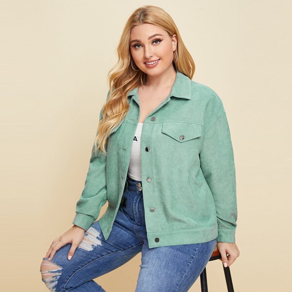 

Plus Flap Detail Button Placket Cord Jacket, Mint green