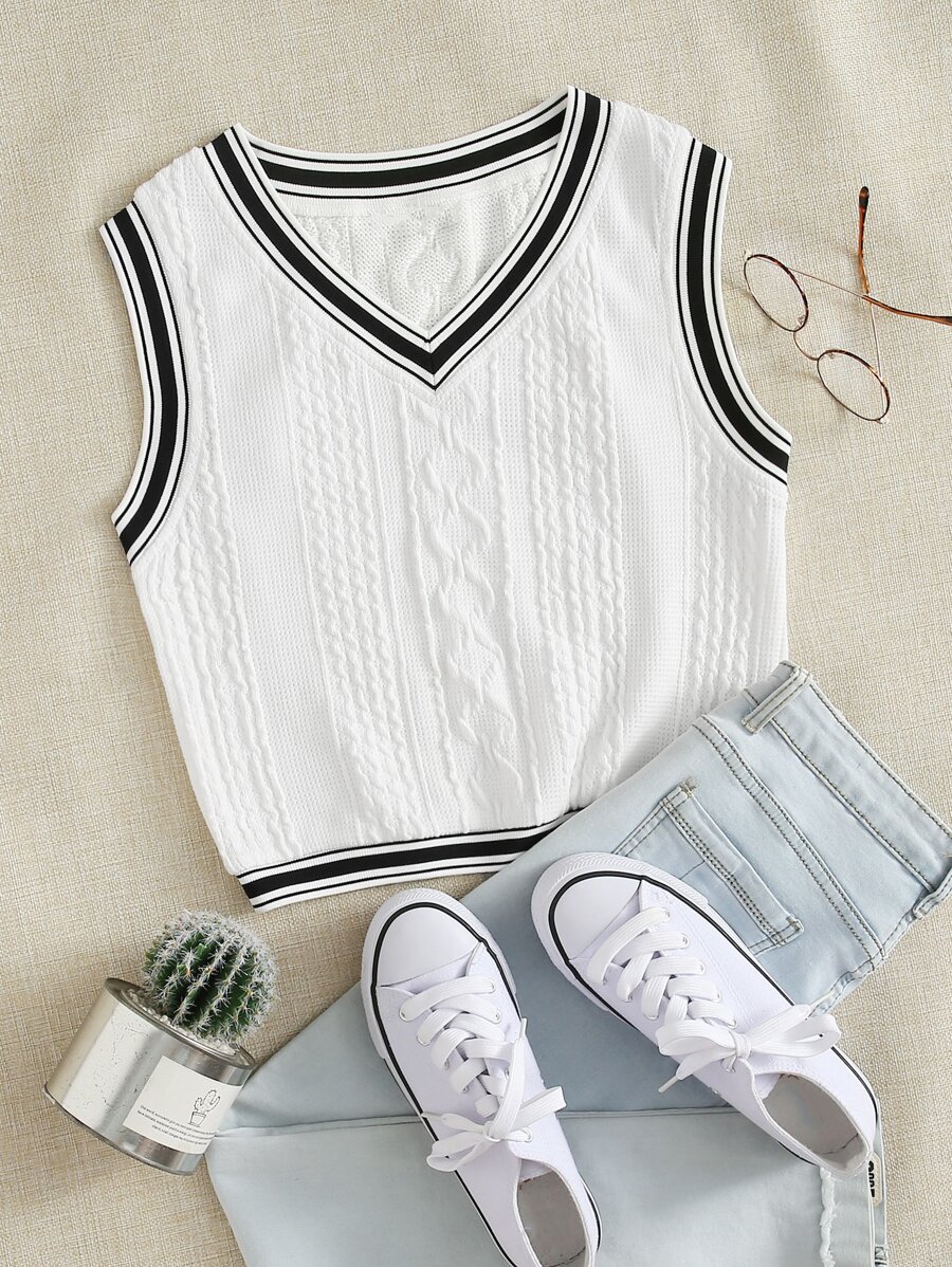 SHEIN EZwear Camis Striped Preppy - Putih - View 1
