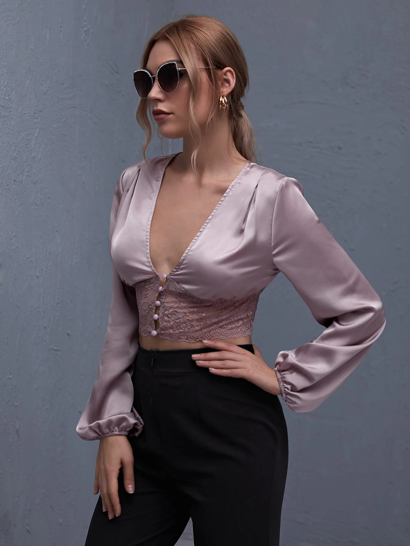 plunge satin blouse