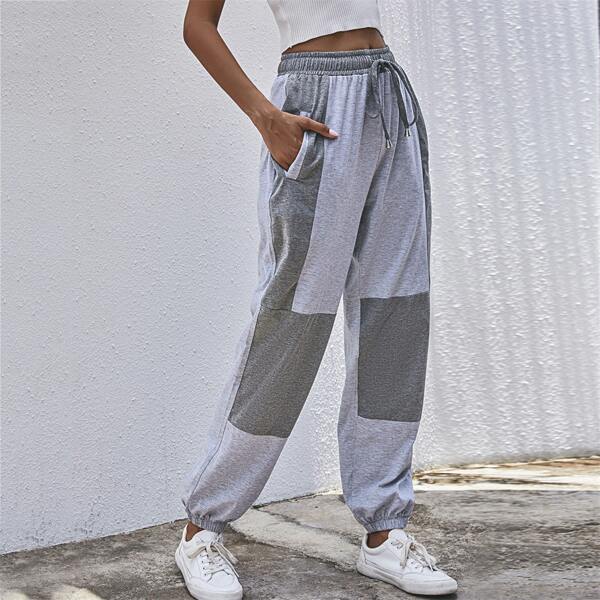 

Contrast Panel Drawstring Waist Sweatpants, Multicolor