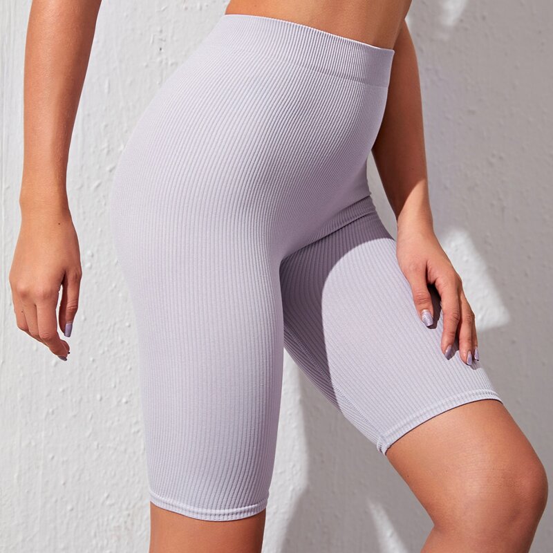 

Rib-knit High Waist Biker Shorts, Dusty purple