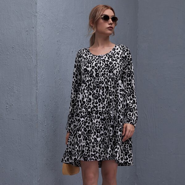 

Button Front Leopard Smock Dress, Multicolor
