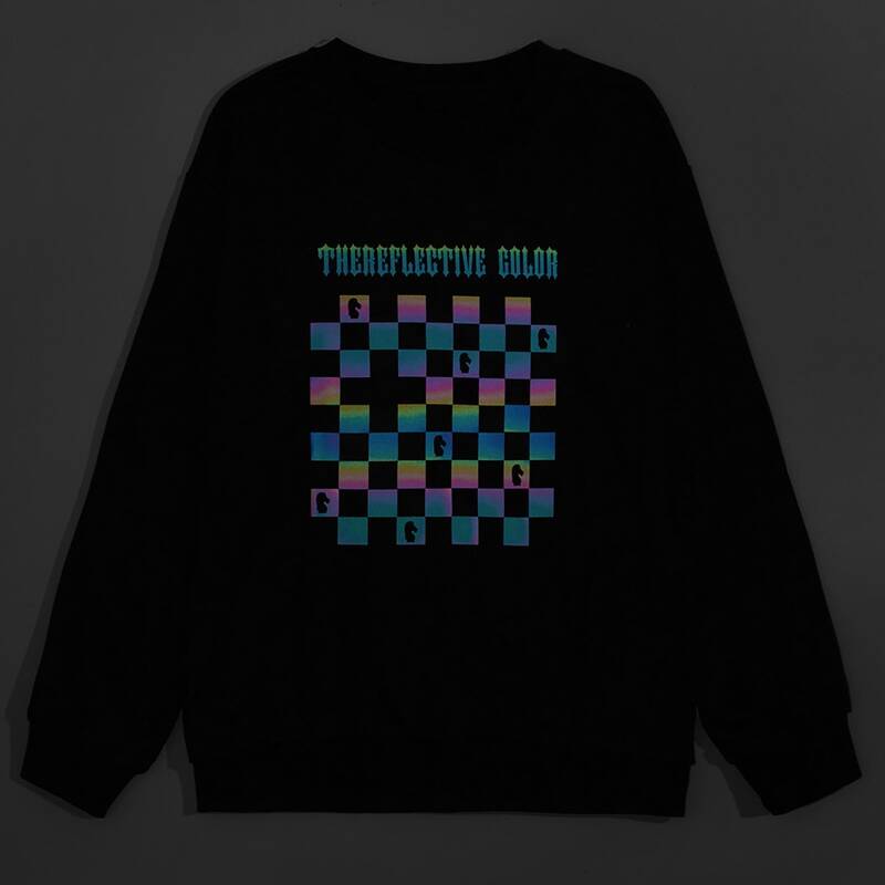 

Guys Reflective Gingham & Letter Sweatshirt, Black