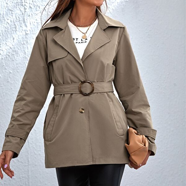 

Single Breasted Belted Trench Coat, Mocha brown