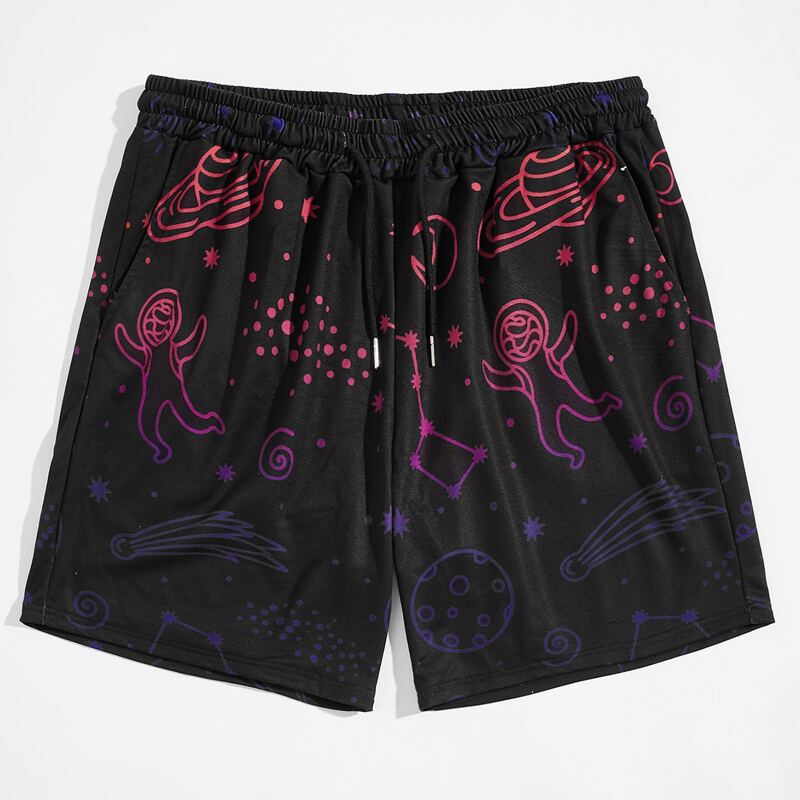 

Guys Cartoon Graphic Drawstring Shorts 7'', Black